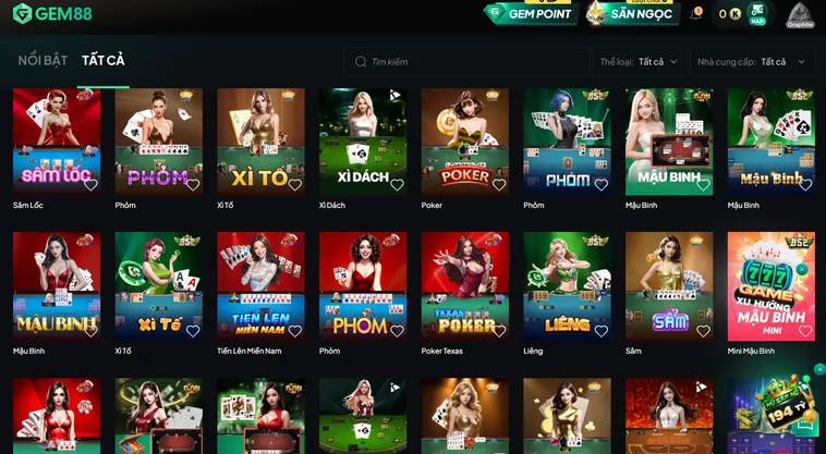Kho Trò Chơi Đa Dạng Và Đạt Chuẩn Quốc Tế Tại Game Bài Gem88