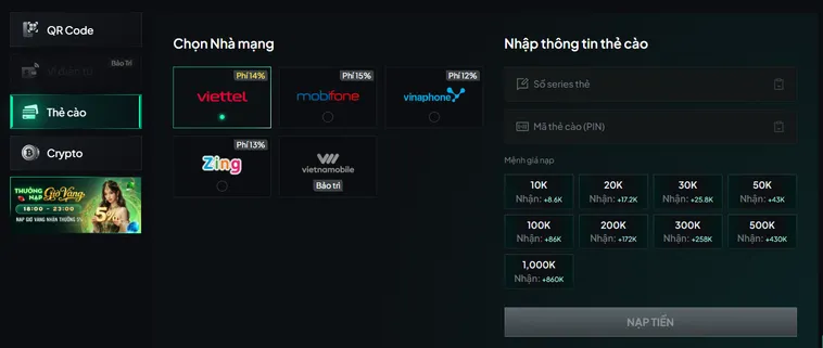 Nạp tiền qua thẻ cào tại Gem88 - an toàn - tiện lợi - nhanh chóng.