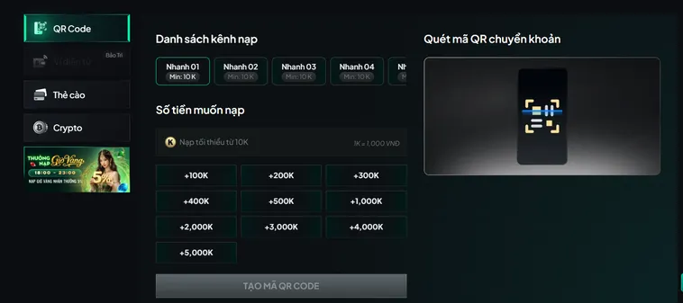 Quét mã nạp tiền siêu tốc tại Gem88.
