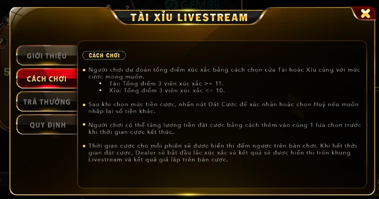Trải Nghiệm Tài Xỉu Live Tại Gem88 Đỉnh Cao Cá Cược Trực Tuyến